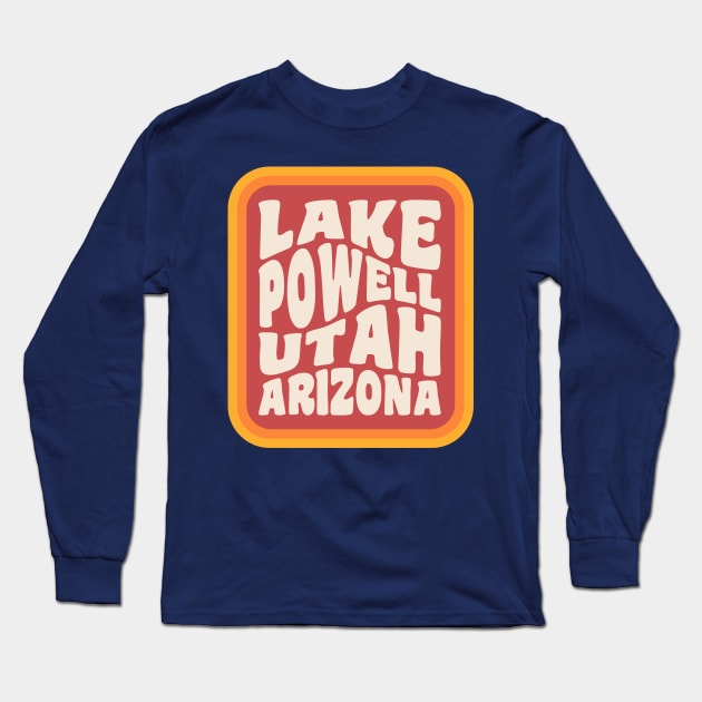 Lake Powell Utah Arizona Typography Badge Hiking Long Sleeve T-Shirt by PodDesignShop